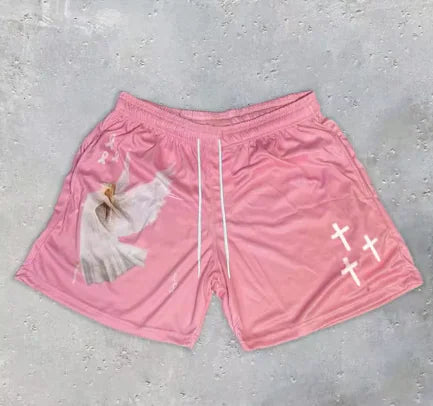 Y2K Christian Angel Cross Print Shorts