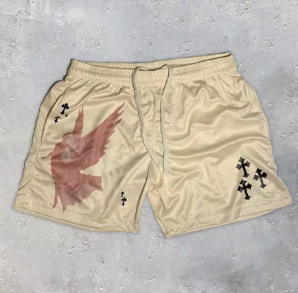 Y2K Christian Angel Cross Print Shorts