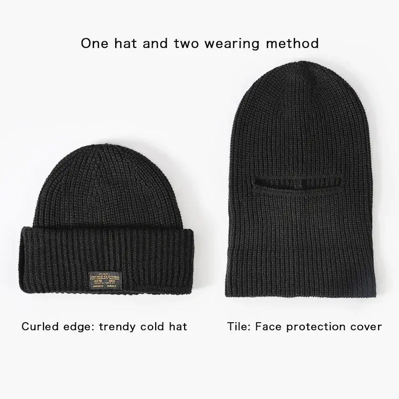 2 In 1 Mask Beanies Men Winter Headgear