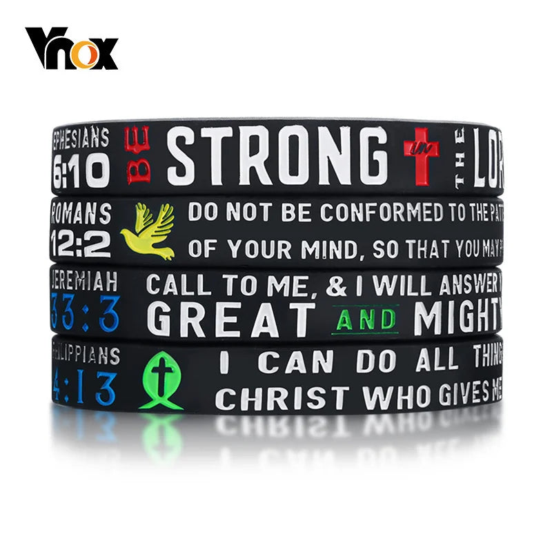 4Pcs Set Men's Rubber Bracelet with "Power of Faith" Bible Verse