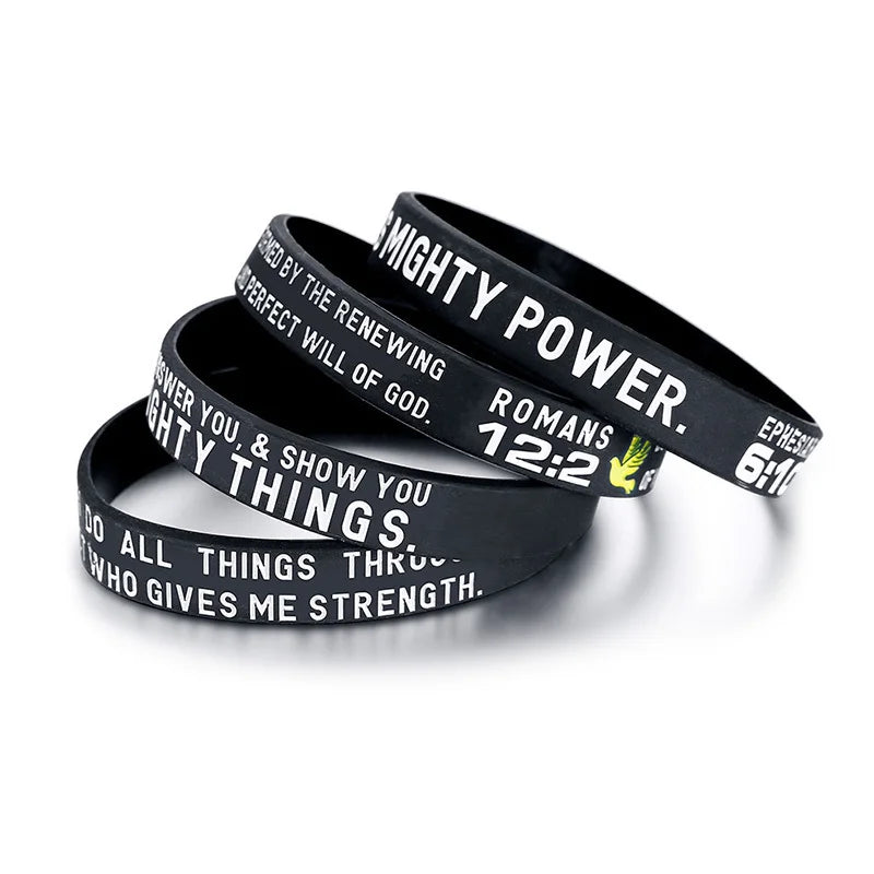 4Pcs Set Men's Rubber Bracelet with "Power of Faith" Bible Verse