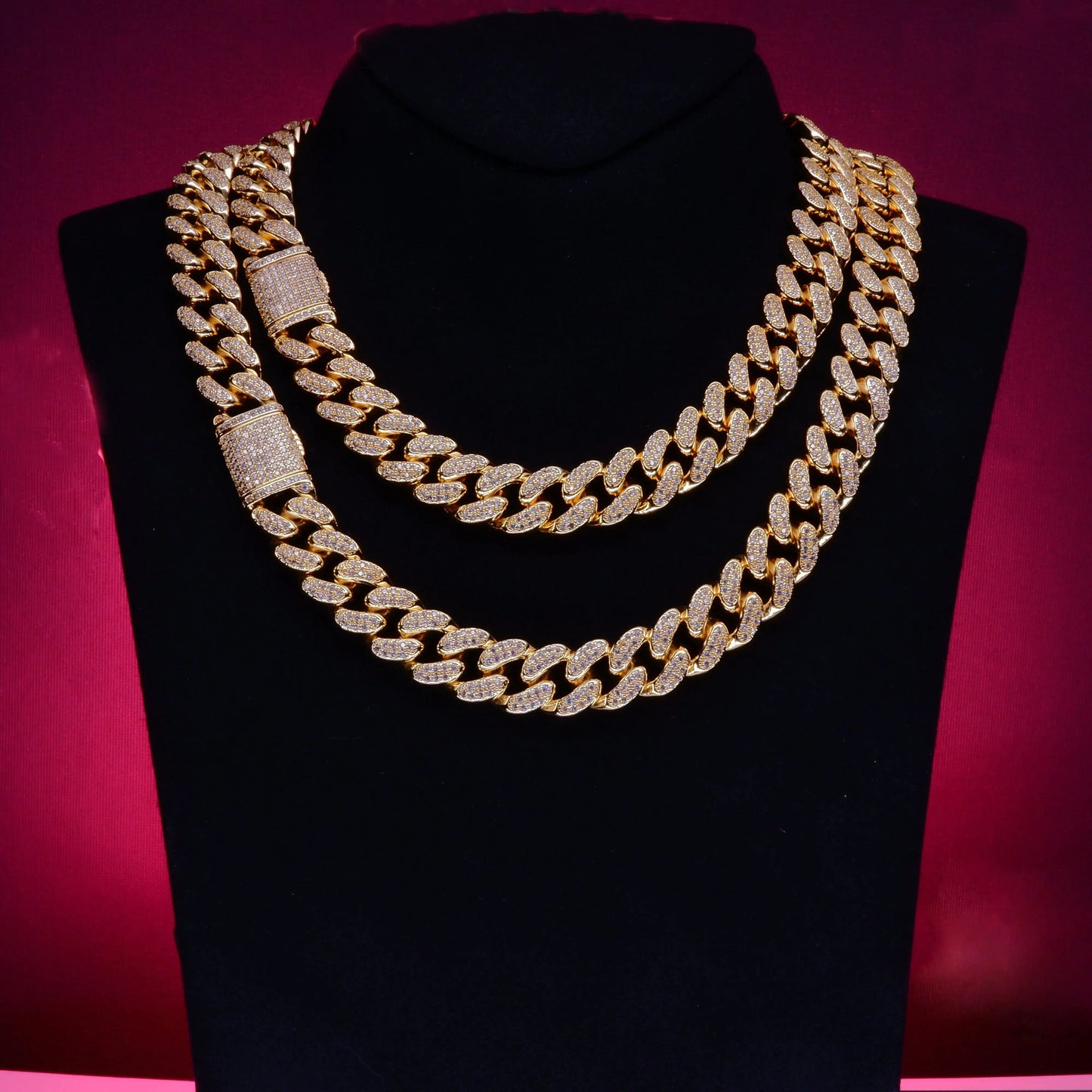 Flip buckle Gold-Plated Iced Cuban Link Chain