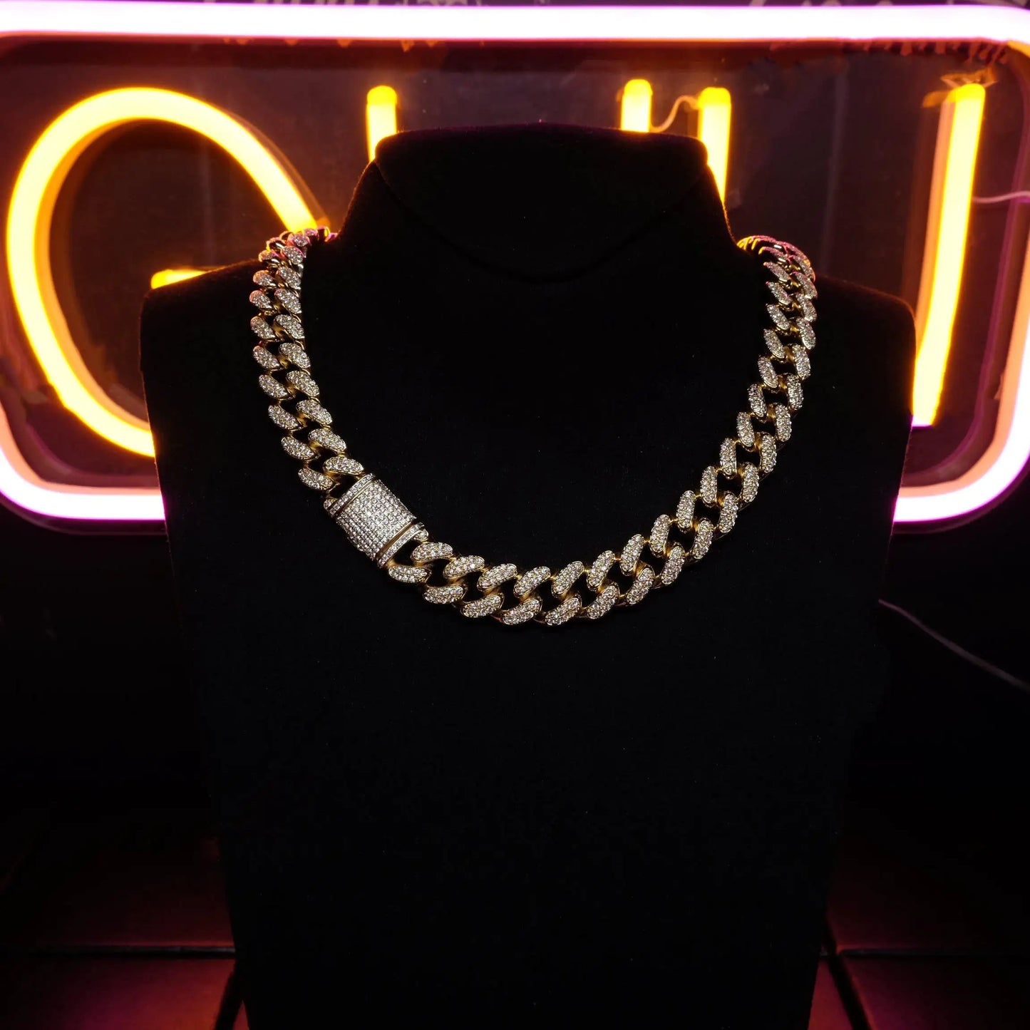 Flip buckle Gold-Plated Iced Cuban Link Chain