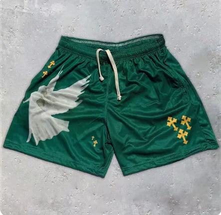 Y2K Christian Angel Cross Print Shorts