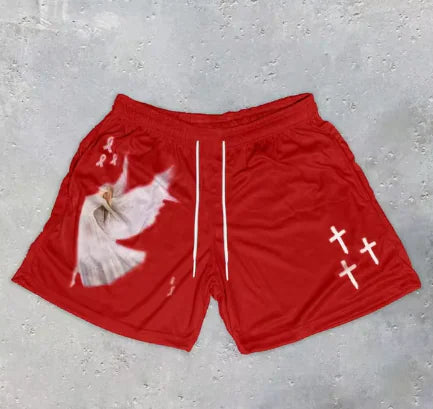 Y2K Christian Angel Cross Print Shorts