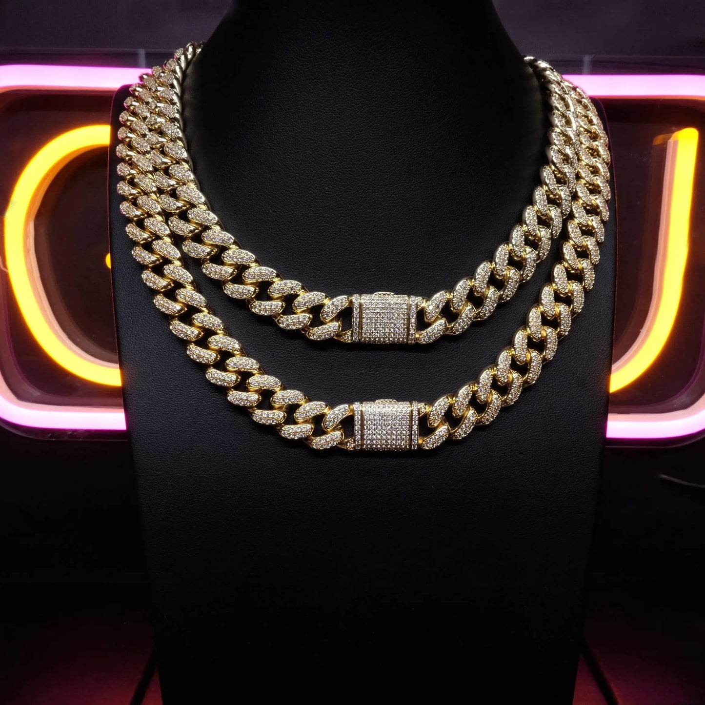 Flip buckle Gold-Plated Iced Cuban Link Chain